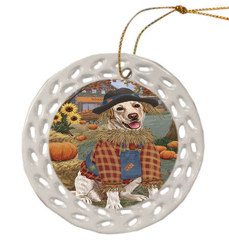 Fall Pumpkin Scarecrow Labradors Dogs Ceramic Doily Ornament DPOR57568
