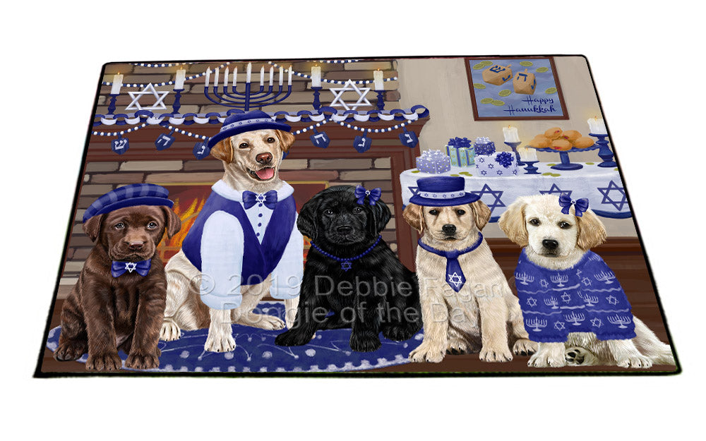Happy Hanukkah Family and Happy Hanukkah Both Labradors Dogs Floormat FLMS54149