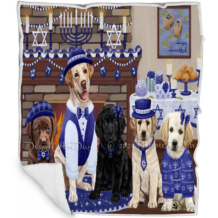 Happy Hanukkah Family and Happy Hanukkah Both Labradors Dogs Blanket BLNKT140627