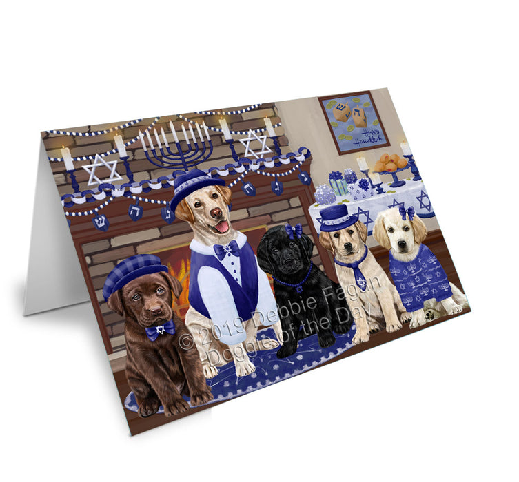 Happy Hanukkah Family Labradors Dogs Handmade Artwork Assorted Pets Greeting Cards and Note Cards with Envelopes for All Occasions and Holiday Seasons GCD78233