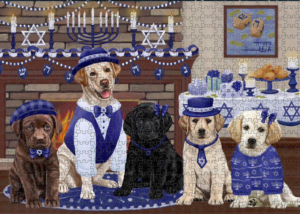Happy Hanukkah Family and Happy Hanukkah Both Labradors Dogs Puzzle with Photo Tin PUZL96824