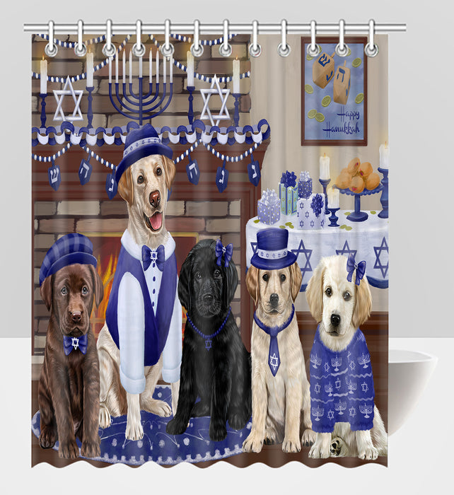 Happy Hanukkah Family Labrador Dogs Shower Curtain