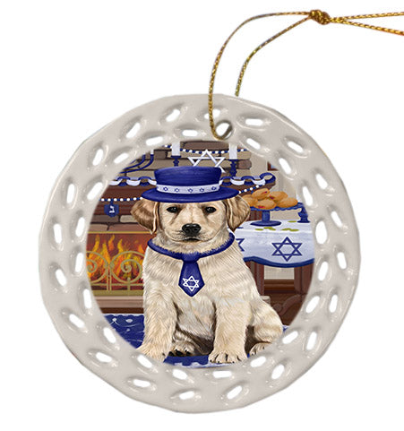 Happy Hanukkah Labradors Dog Ceramic Doily Ornament DPOR57685