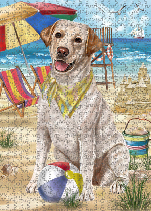 Pet Friendly Beach Labradors Dog Portrait Jigsaw Puzzle for Adults Animal Interlocking Puzzle Game Unique Gift for Dog Lover's with Metal Tin Box PZL456
