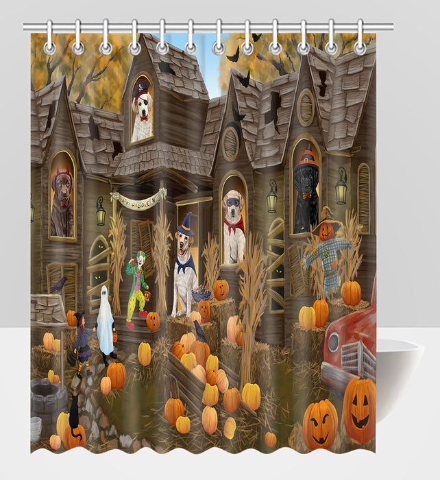 Haunted House Halloween Trick or Treat Labrador Dogs Shower Curtain