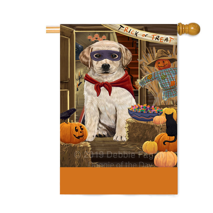 Personalized Enter at Own Risk Trick or Treat Halloween Labrador Dog Custom House Flag FLG-DOTD-A59682