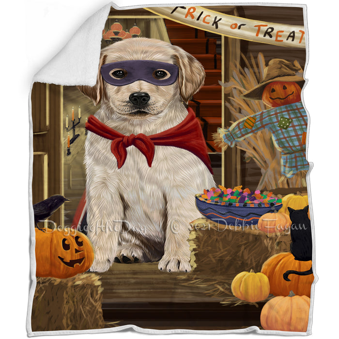 Enter at Own Risk Trick or Treat Halloween Labrador Retriever Dog Blanket BLNKT95916