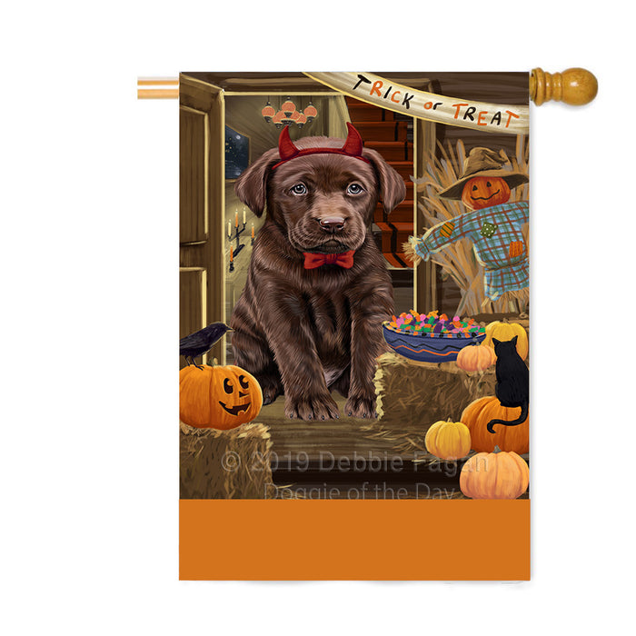Personalized Enter at Own Risk Trick or Treat Halloween Labrador Dog Custom House Flag FLG-DOTD-A59684