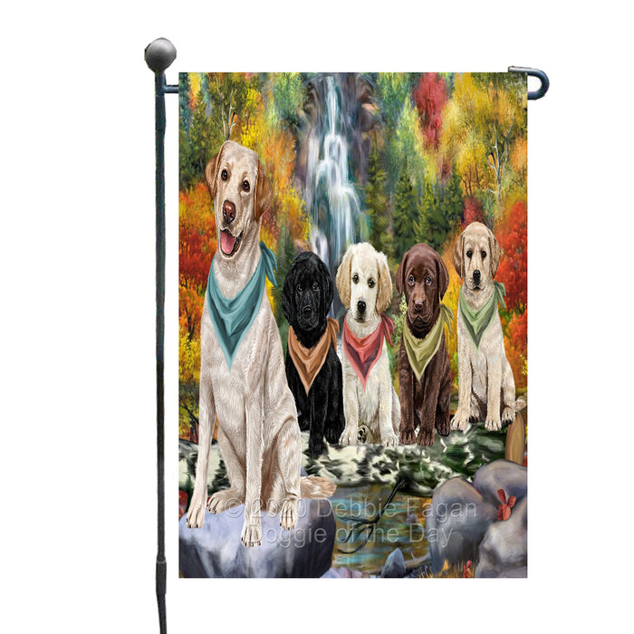 Scenic Waterfall Labrador Dogs Garden Flags Outdoor Decor for Homes and Gardens Double Sided Garden Yard Spring Decorative Vertical Home Flags Garden Porch Lawn Flag for Decorations