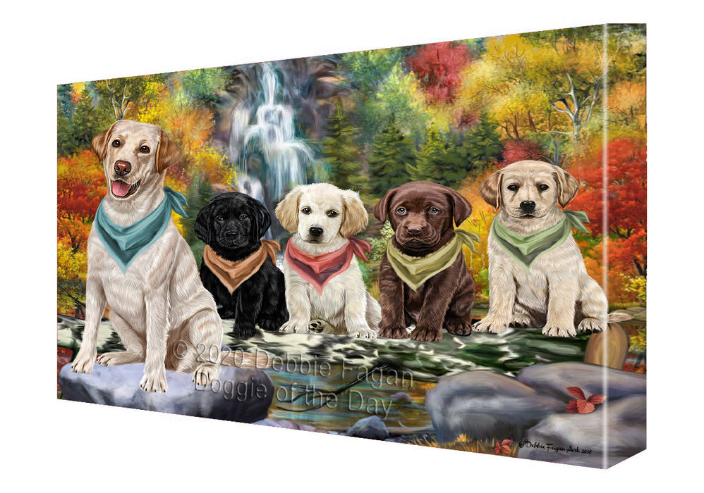 Scenic Waterfall Labrador Dogs Canvas Wall Art - Premium Quality Ready to Hang Room Decor Wall Art Canvas - Unique Animal Printed Digital Painting for Decoration