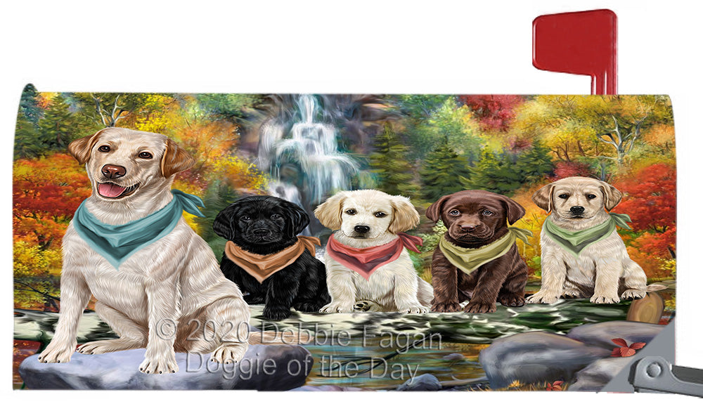 Scenic Waterfall Labrador Dogs Magnetic Mailbox Cover Both Sides Pet Theme Printed Decorative Letter Box Wrap Case Postbox Thick Magnetic Vinyl Material