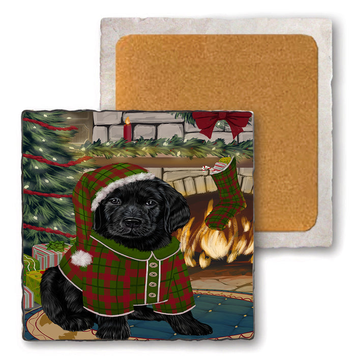 The Stocking was Hung Labrador Dog Set of 4 Natural Stone Marble Tile Coasters MCST50349