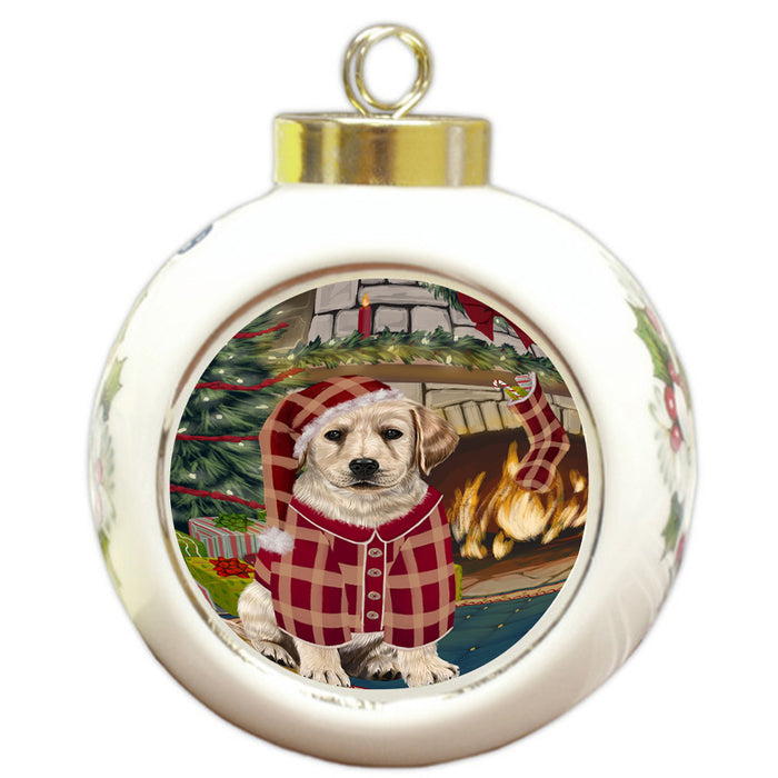The Stocking was Hung Labrador Dog Round Ball Christmas Ornament RBPOR55706