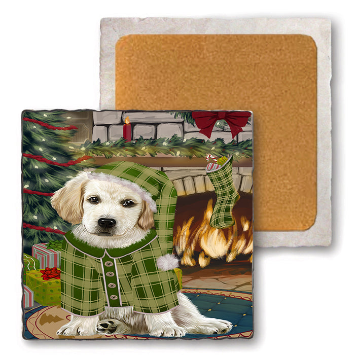The Stocking was Hung Labrador Dog Set of 4 Natural Stone Marble Tile Coasters MCST50351