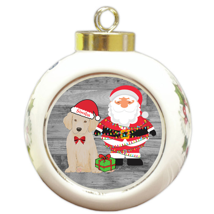 Custom Personalized Labrador Dog With Santa Wrapped in Light Christmas Round Ball Ornament