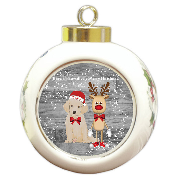Custom Personalized Labrador Dog Reindeer and Pooch Christmas Round Ball Ornament