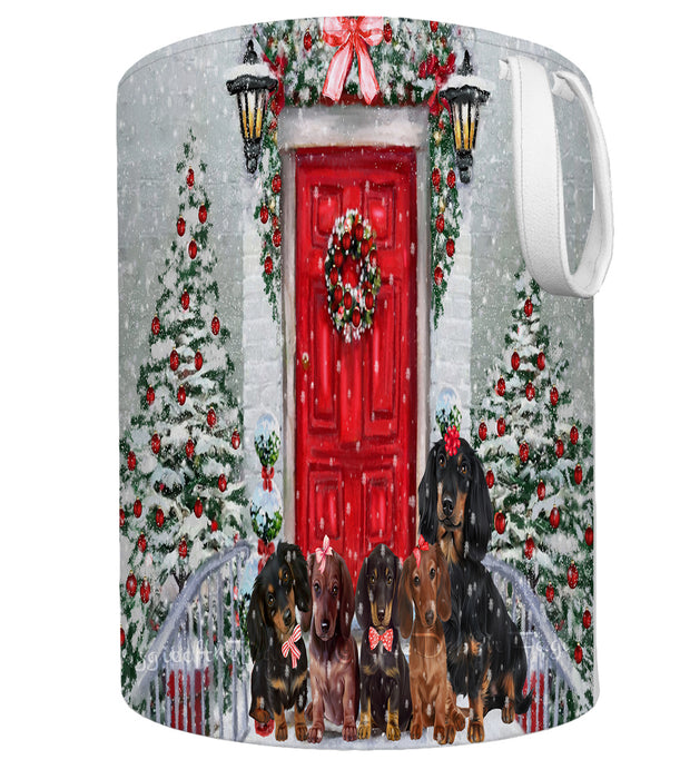 Christmas Holiday Welcome Red Door Dachshund Dog Foldable Laundry Basket