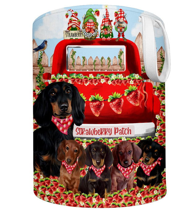 Strawberry Patch with Gnomes Dachshund Dogs Foldable Laundry Basket