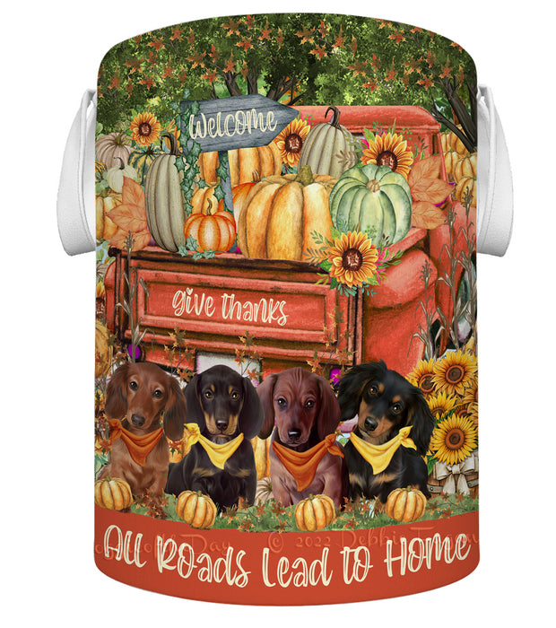 All Roads Lead to Home Orange Truck Harvest Fall Pumpkin Dachshund Dog Foldable Laundry Basket