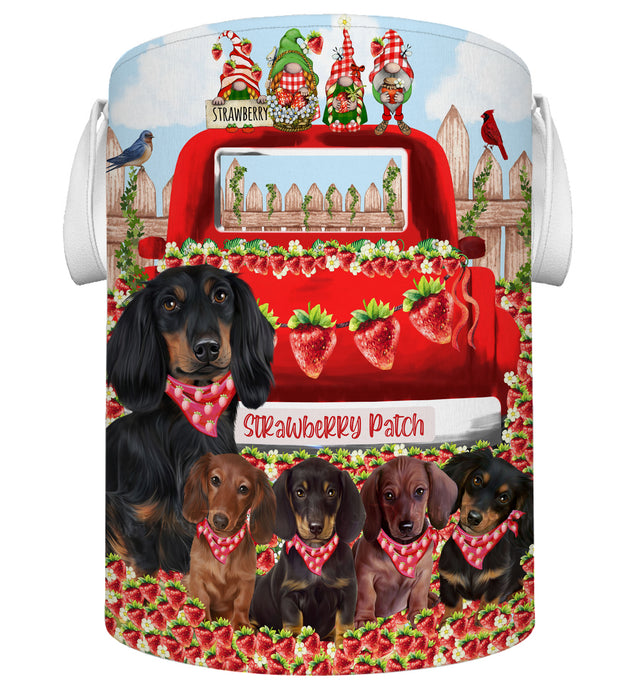 Strawberry Patch with Gnomes Dachshund Dogs Foldable Laundry Basket