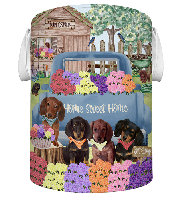 Rhododendron Home Sweet Home Garden Blue Truck Dachshund Dog Foldable Laundry Basket