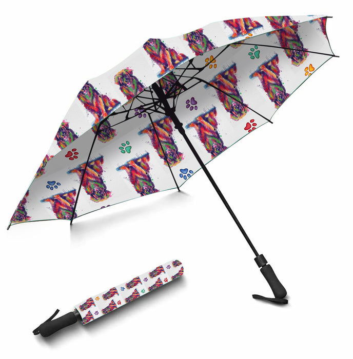 Watercolor Mini Leonberger DogsSemi-Automatic Foldable Umbrella