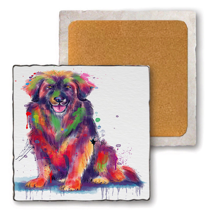 Watercolor Leonberger Dog Set of 4 Natural Stone Marble Tile Coasters MCST52555