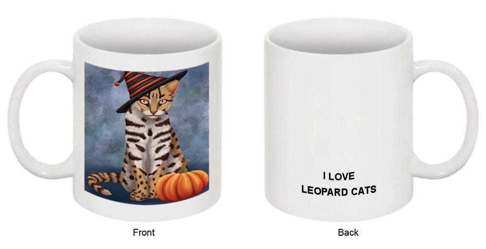 Happy Halloween Leopard Cat Wearing Witch Hat with Pumpkin Coffee Mug MUG50299