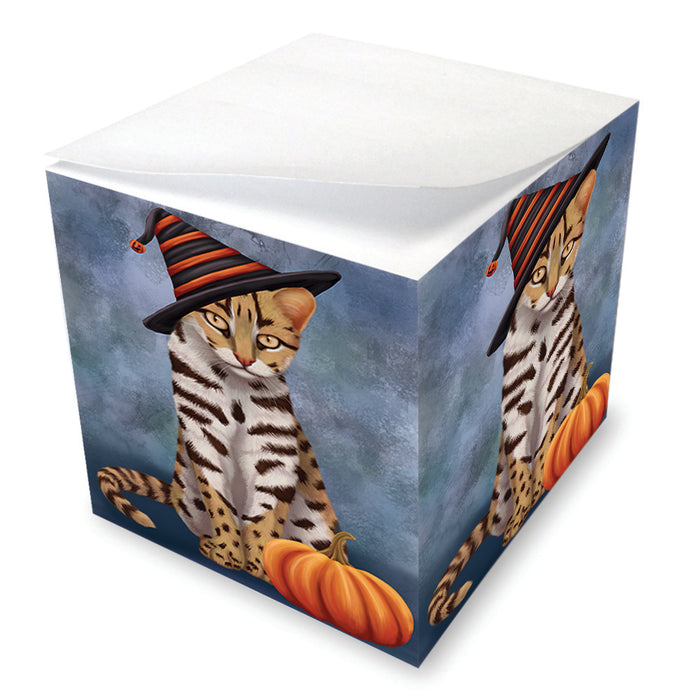 Happy Halloween Leopard Cat Wearing Witch Hat with Pumpkin Note Cube NOC56547