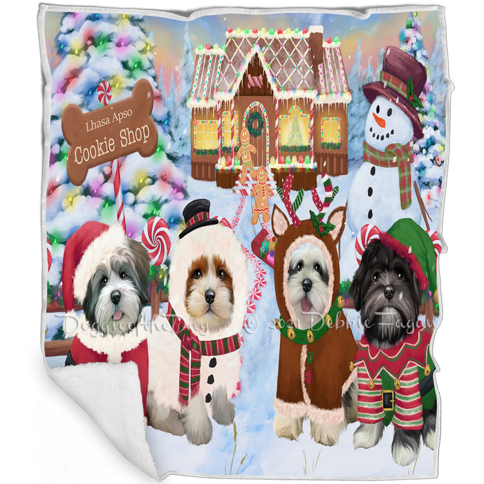 Holiday Gingerbread Cookie Shop Lhasa Apsos Dog Blanket BLNKT127119