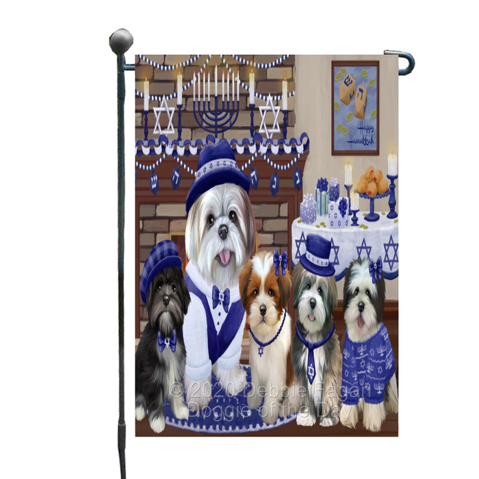 Happy Hanukkah Family Lhasa Apso Dogs Garden Flag GFLG65995