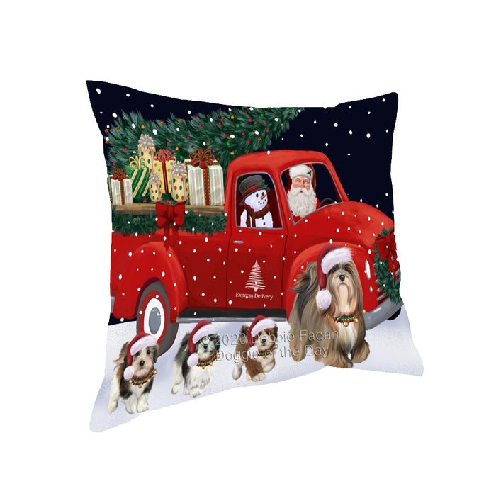 Christmas Express Delivery Red Truck Running Lhasa Apso Dogs Pillow PIL86112