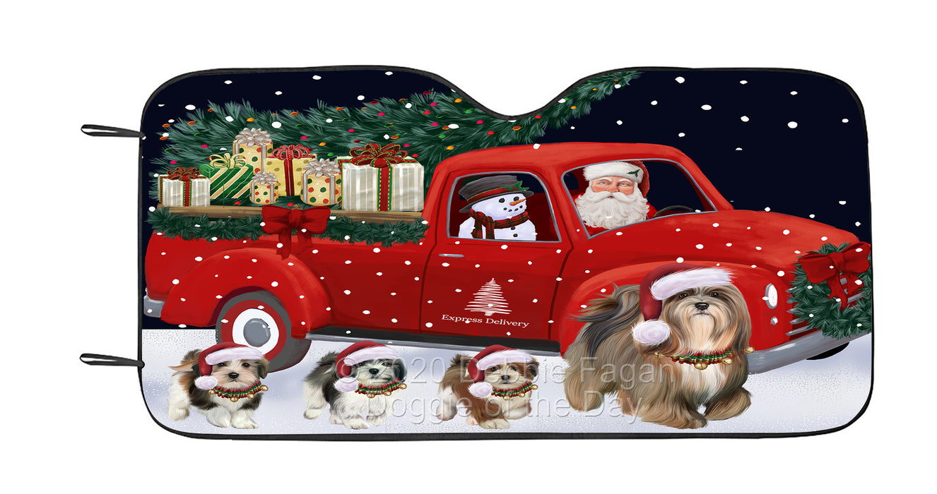 Christmas Express Delivery Red Truck Running Lhasa Apso Dog Car Sun Shade Cover Curtain