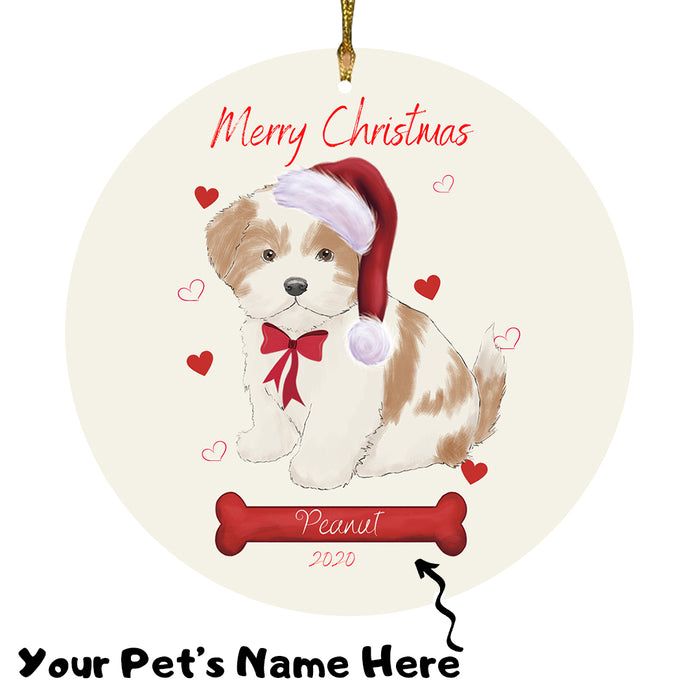 Personalized Merry Christmas  Lhasa Apso Dog Christmas Tree Round Flat Ornament RBPOR58974