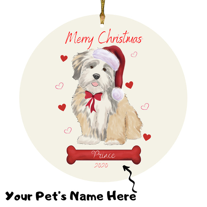 Personalized Merry Christmas  Lhasa Apso Dog Christmas Tree Round Flat Ornament RBPOR58975