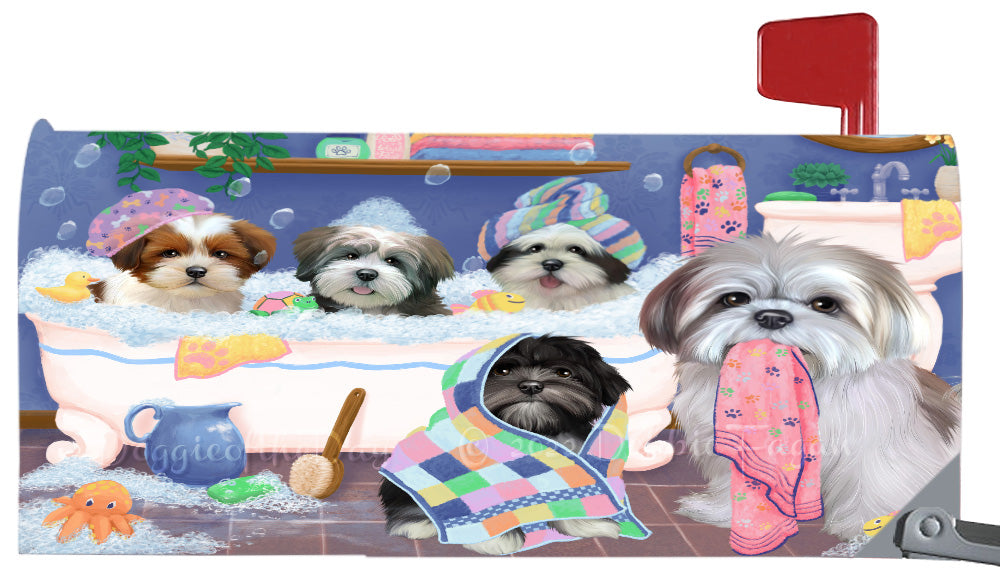 Rub A Dub Dogs In A Tub Lhasa Apso Dog Magnetic Mailbox Cover Both Sides Pet Theme Printed Decorative Letter Box Wrap Case Postbox Thick Magnetic Vinyl Material