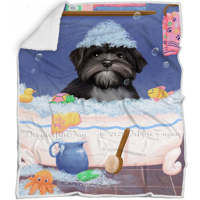 Rub A Dub Dog In A Tub Lhasa Apso Dog Blanket BLNKT143103