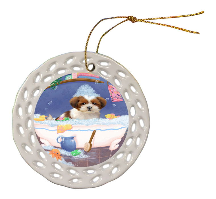 Rub A Dub Dog In A Tub Lhasa Apso Dog Doily Ornament DPOR58282