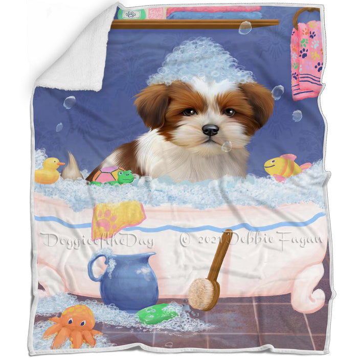 Rub A Dub Dog In A Tub Lhasa Apso Dog Blanket BLNKT143100