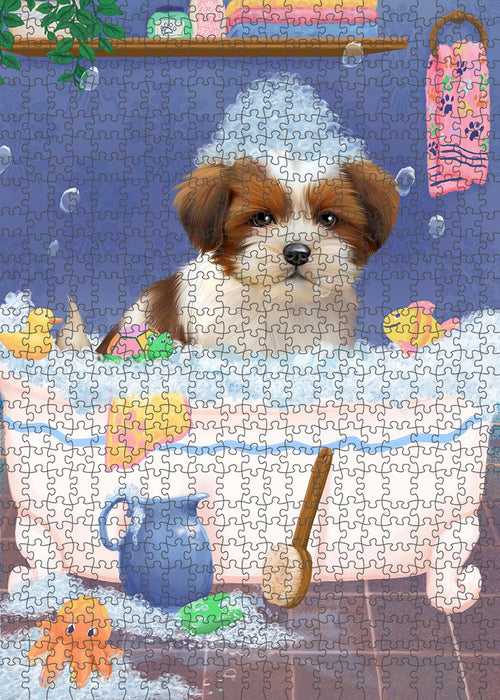 Rub A Dub Dog In A Tub Lhasa Apso Dog Portrait Jigsaw Puzzle for Adults Animal Interlocking Puzzle Game Unique Gift for Dog Lover's with Metal Tin Box PZL303
