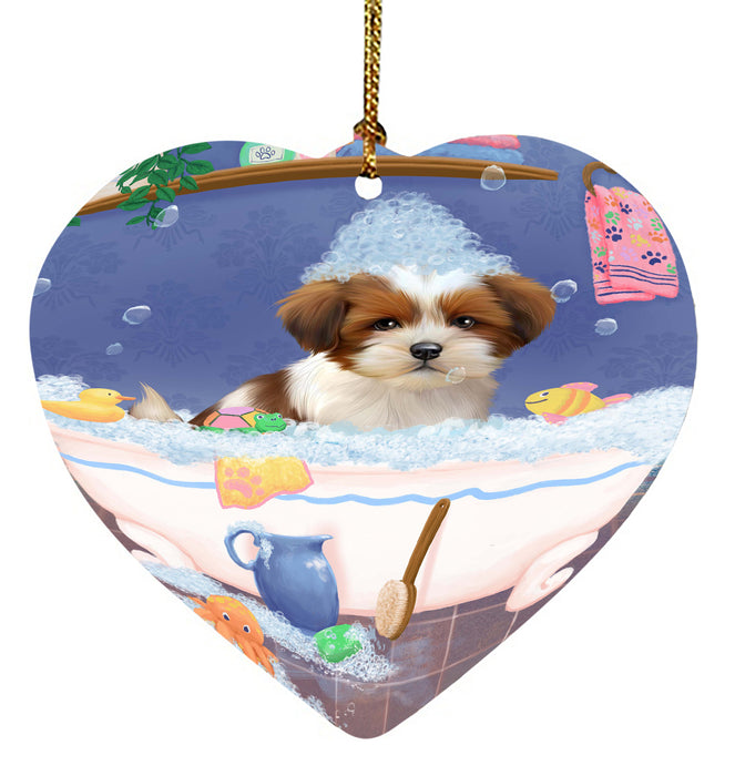 Rub A Dub Dog In A Tub Lhasa Apso Dog Heart Christmas Ornament HPORA58631