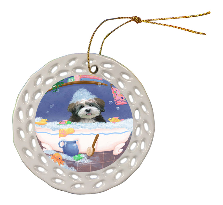 Rub A Dub Dog In A Tub Lhasa Apso Dog Doily Ornament DPOR58283
