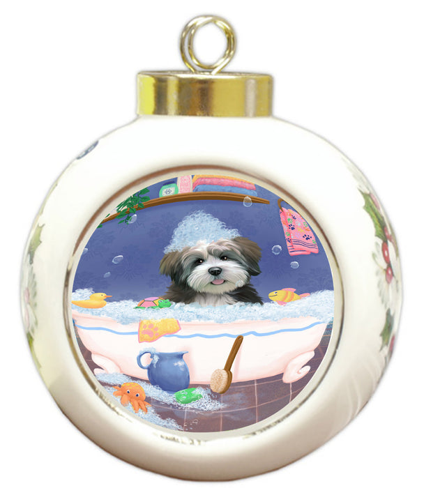Rub A Dub Dog In A Tub Lhasa Apso Dog Round Ball Christmas Ornament RBPOR58616