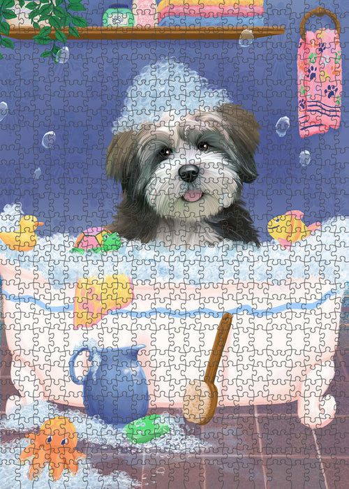 Rub A Dub Dog In A Tub Lhasa Apso Dog Portrait Jigsaw Puzzle for Adults Animal Interlocking Puzzle Game Unique Gift for Dog Lover's with Metal Tin Box PZL304