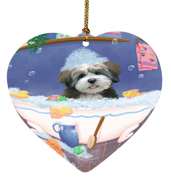 Rub A Dub Dog In A Tub Lhasa Apso Dog Heart Christmas Ornament HPORA58632