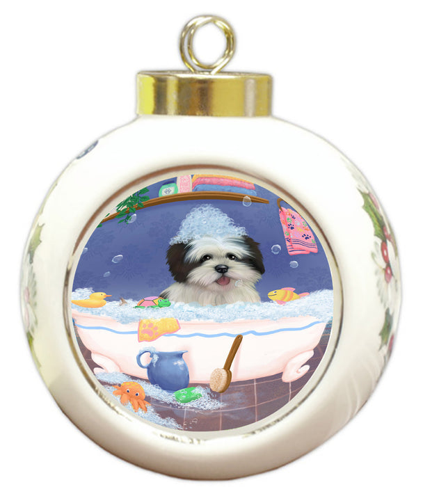 Rub A Dub Dog In A Tub Lhasa Apso Dog Round Ball Christmas Ornament RBPOR58617