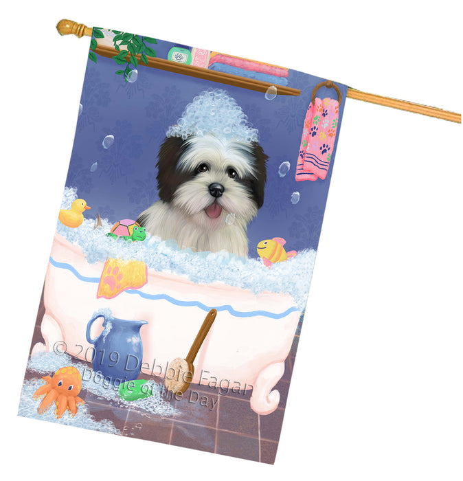Rub A Dub Dog In A Tub Lhasa Apso Dog House Flag FLG66305