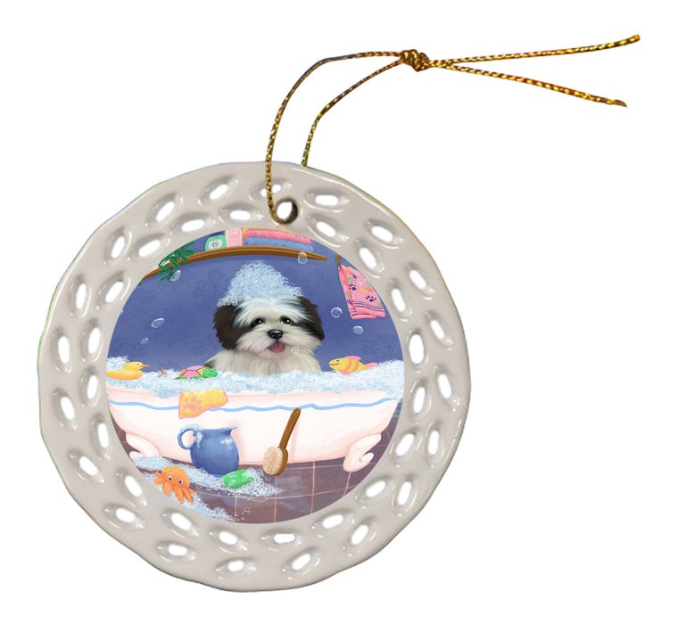 Rub A Dub Dog In A Tub Lhasa Apso Dog Doily Ornament DPOR58284