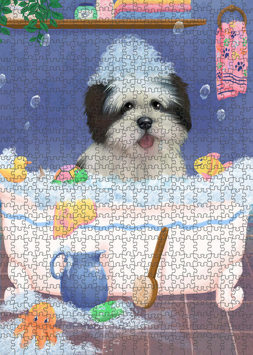 Rub A Dub Dog In A Tub Lhasa Apso Dog Portrait Jigsaw Puzzle for Adults Animal Interlocking Puzzle Game Unique Gift for Dog Lover's with Metal Tin Box PZL305