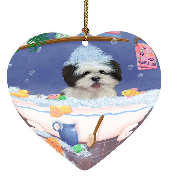 Rub A Dub Dog In A Tub Lhasa Apso Dog Heart Christmas Ornament HPORA58633